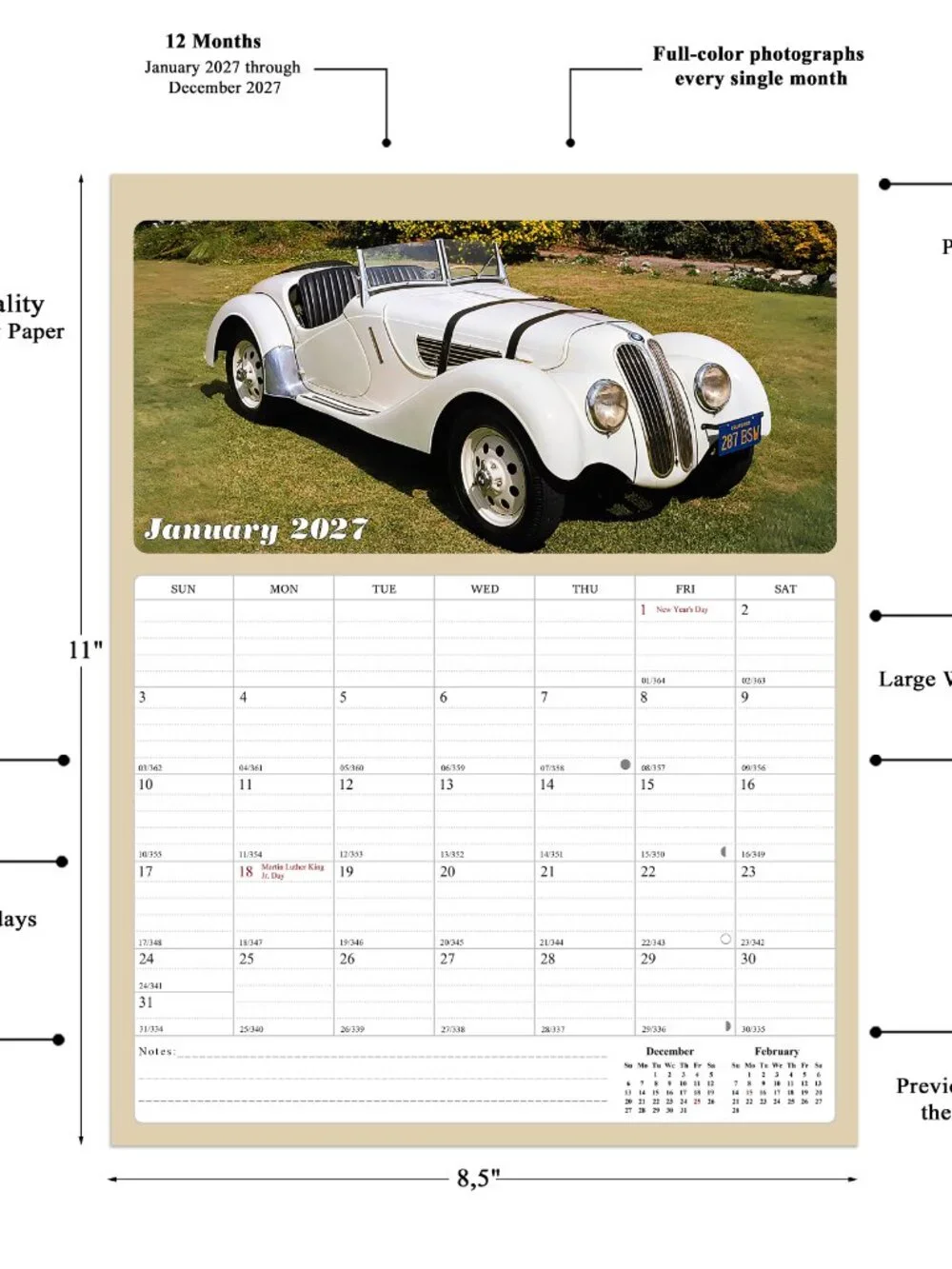 2027 Calendar Magnetic Peel & Stick 12 Months 8.5